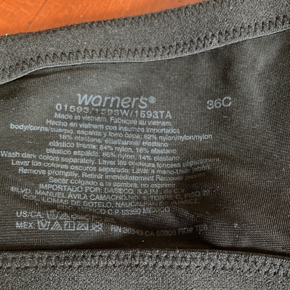 WARNERS Pushup Support Underwire Bra Black Womens Size 36C - Picture 12 of 13